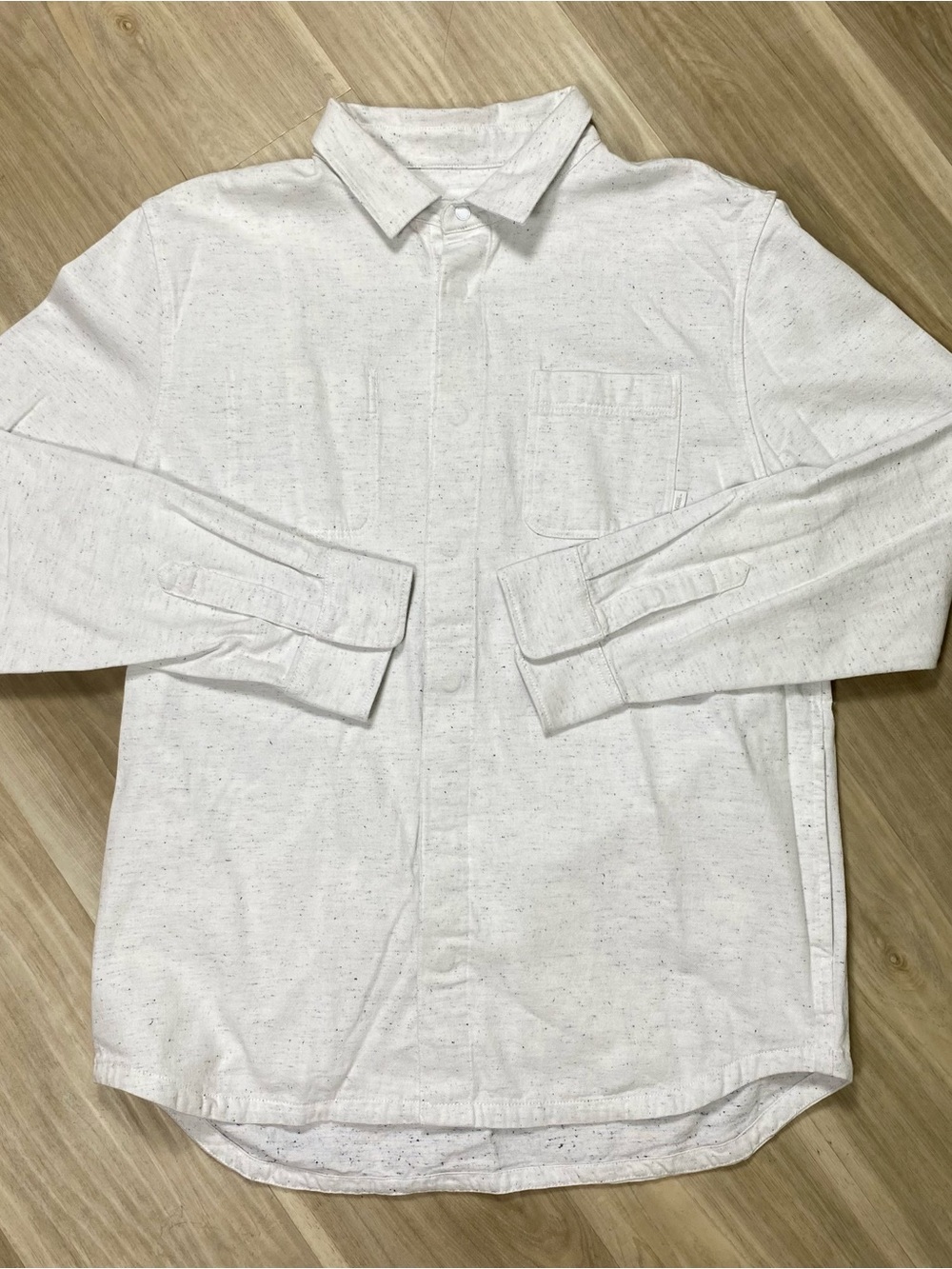 Vans Off The Wall Shirt Mens XL White Speckled Flecked Long Sleeve Flannel